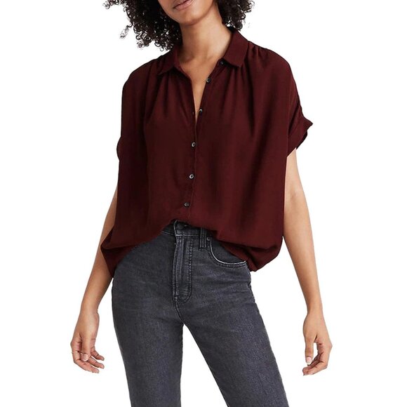 Madewell Womens Shirt Central Drapey Burbundy Dolman Sleeves Button-Up Shirt 2X - Picture 1 of 8